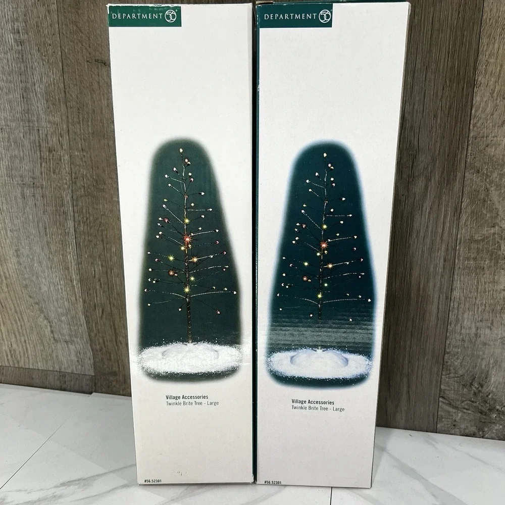 Department 56 Village Accessory LARGE Twinkle Brite Trees Set of 2 MULTICOLOR